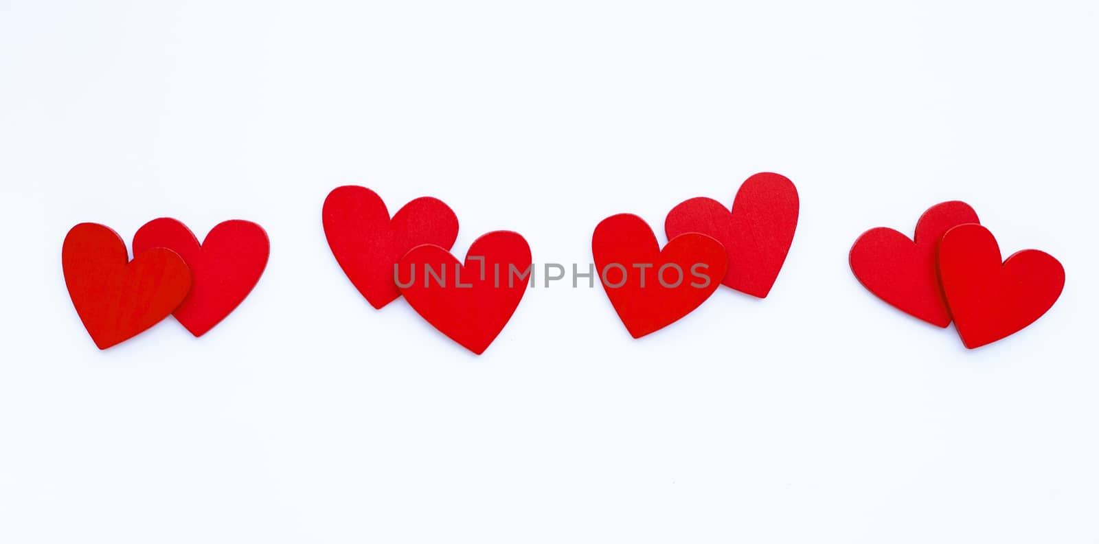 Valentine's day - Couple red hearts on white background.