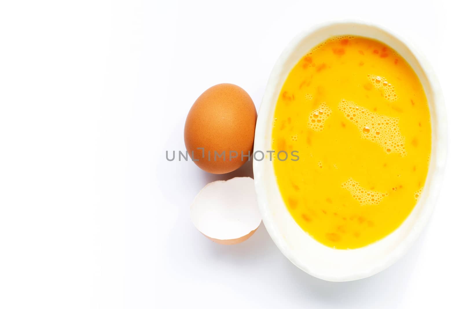 Eggs on white background. Top view