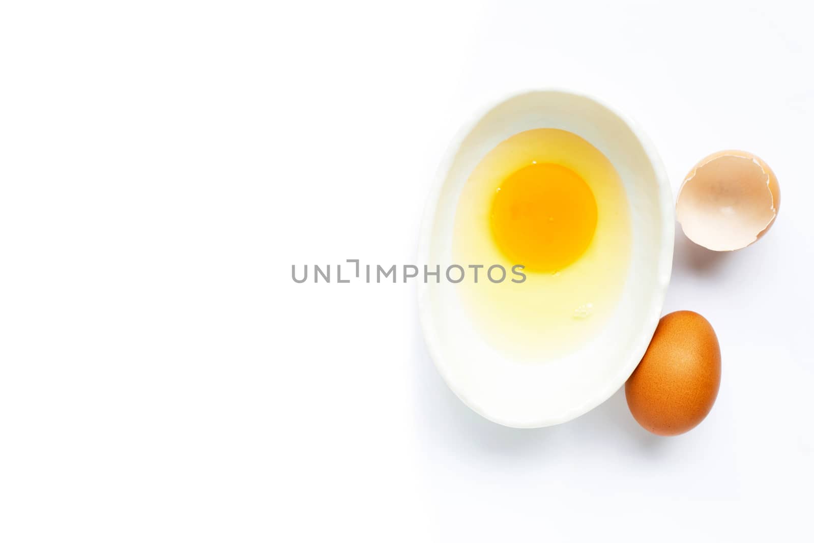 Eggs on white background. Top view