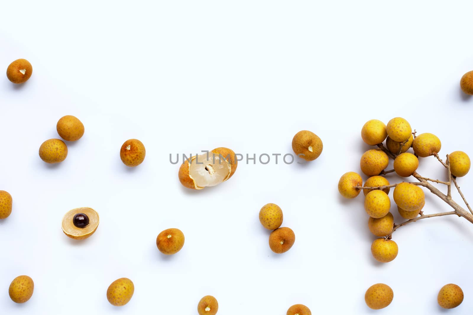 Longan isolated on white background. Top view