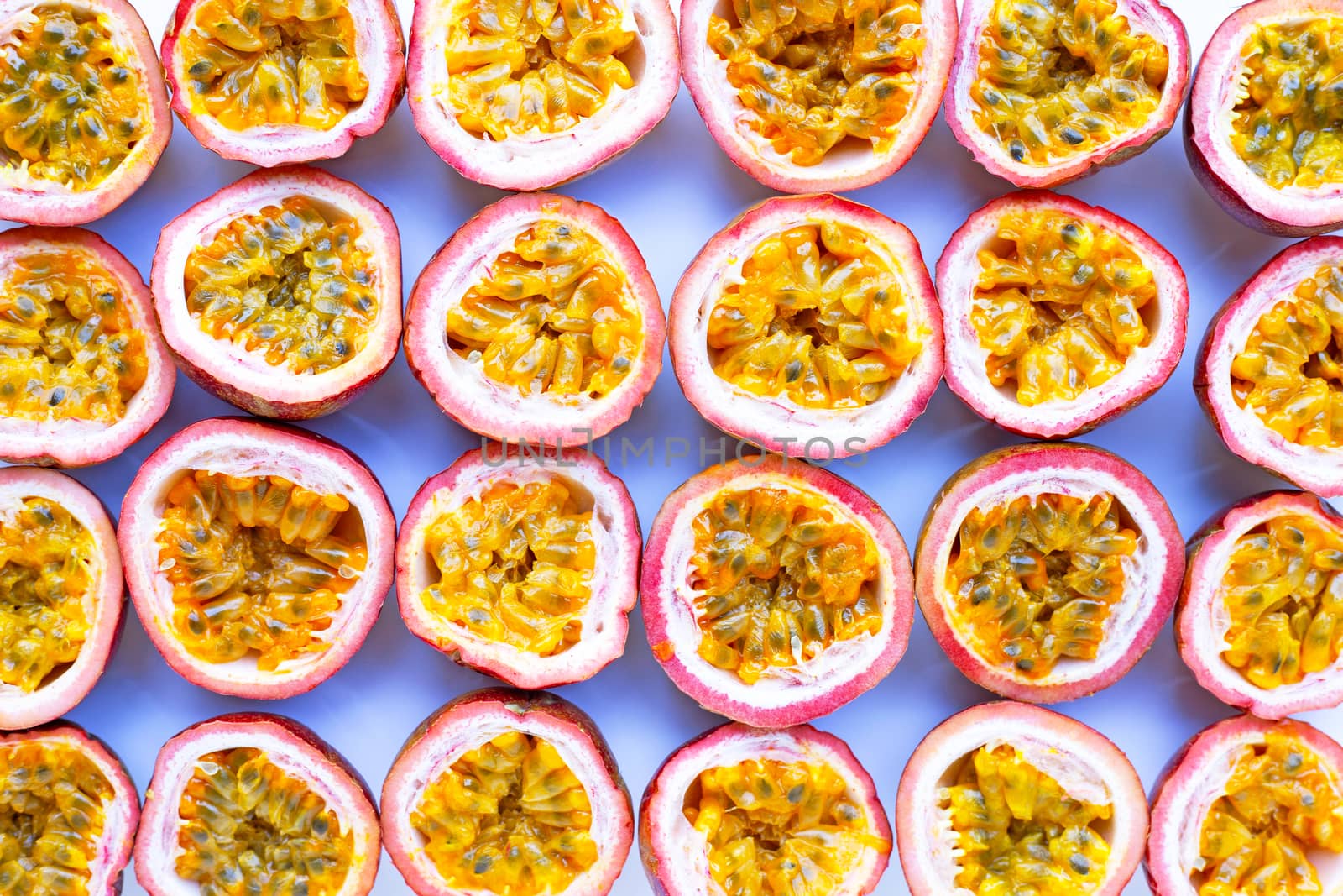 Passion fruit on white background. Top view
