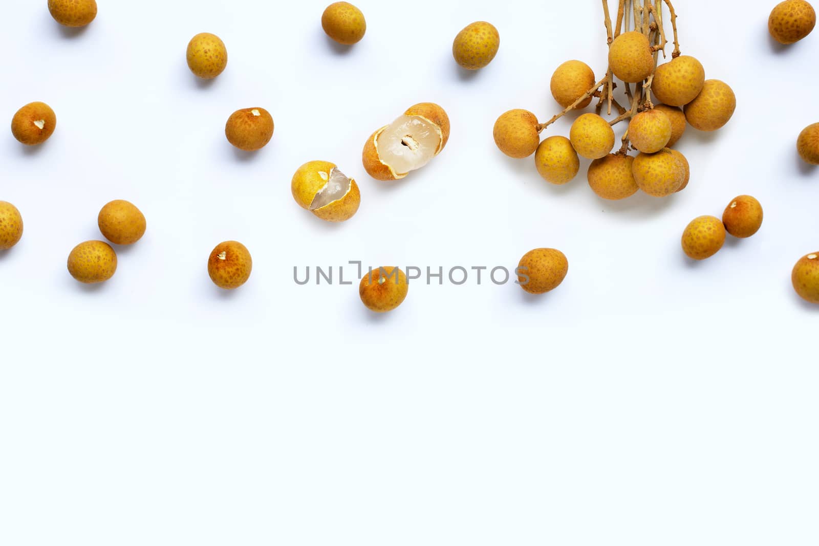 Longan isolated on white background. Top view