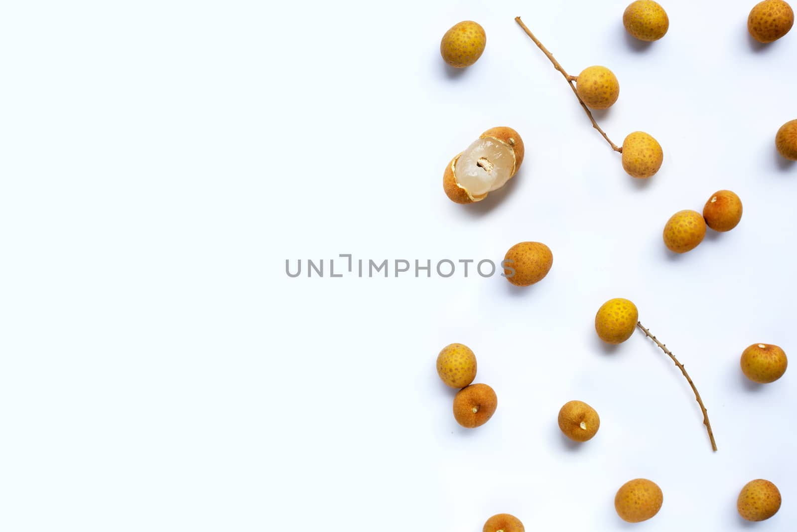 Longan isolated on white background. Top view