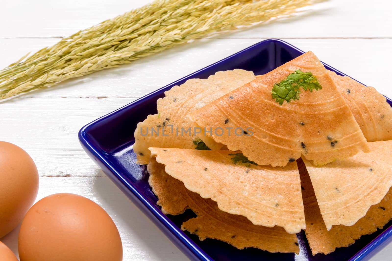 Traditional Thai dessert background on white wooden background.