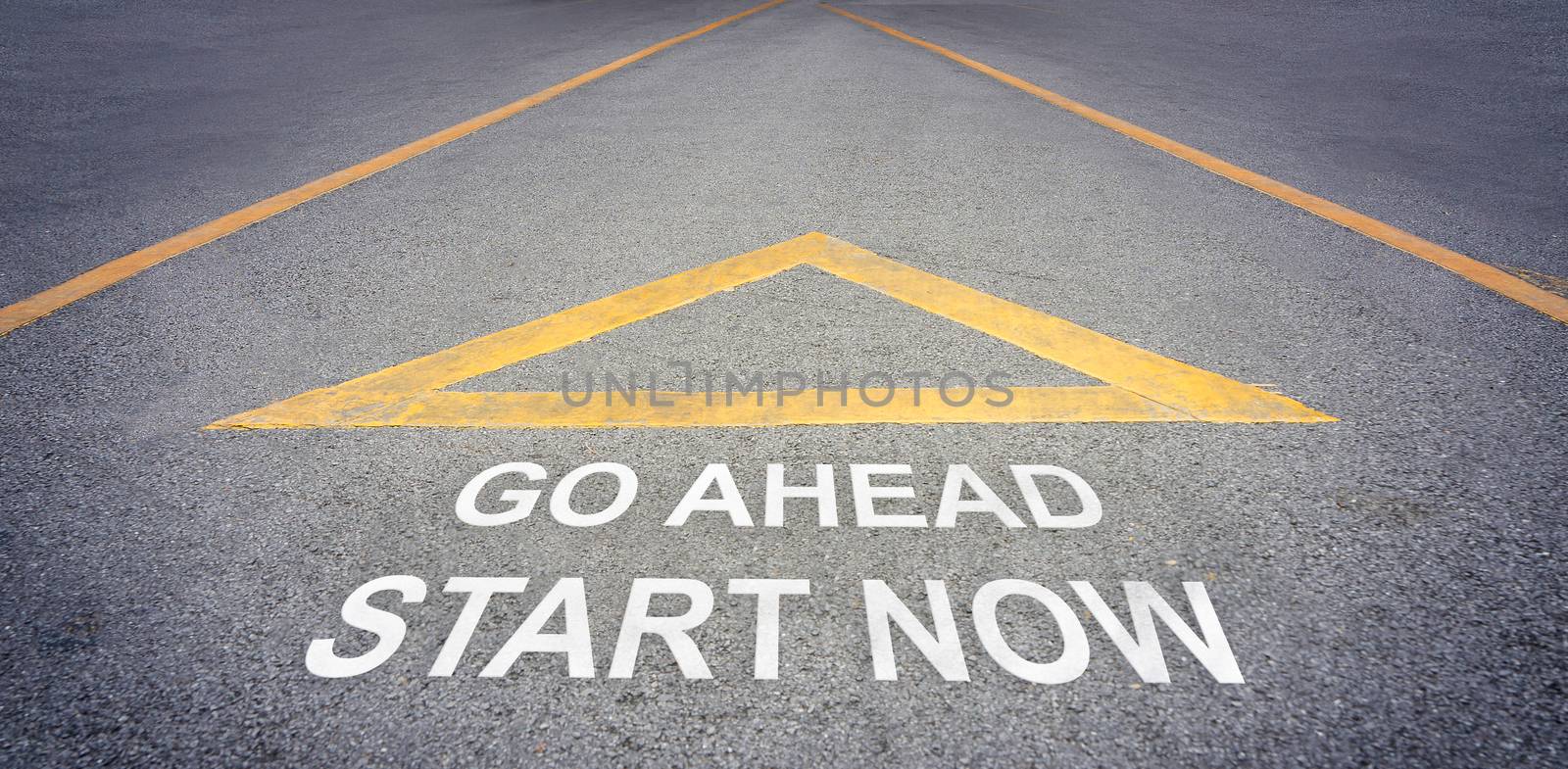 Go ahead start now concept on a rough road