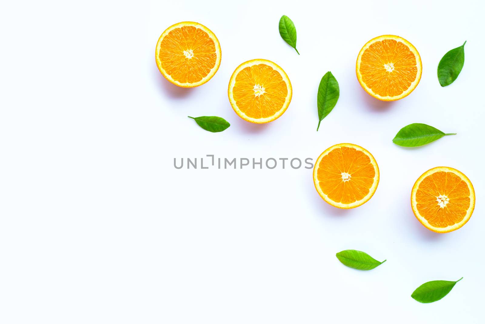 High vitamin C, Juicy and sweet. Fresh orange fruit on white background.