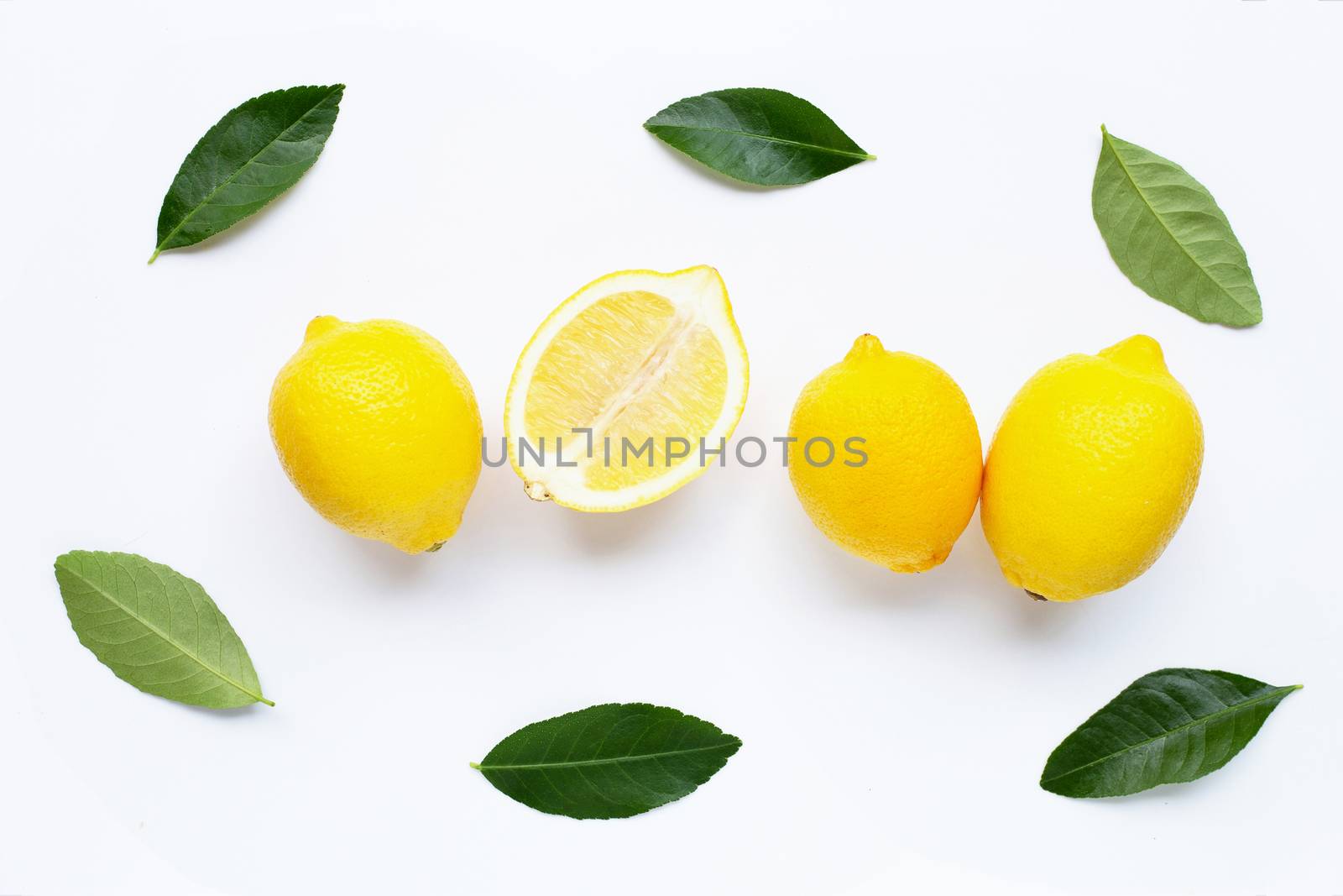 Fresh lemon with lemon on white background.