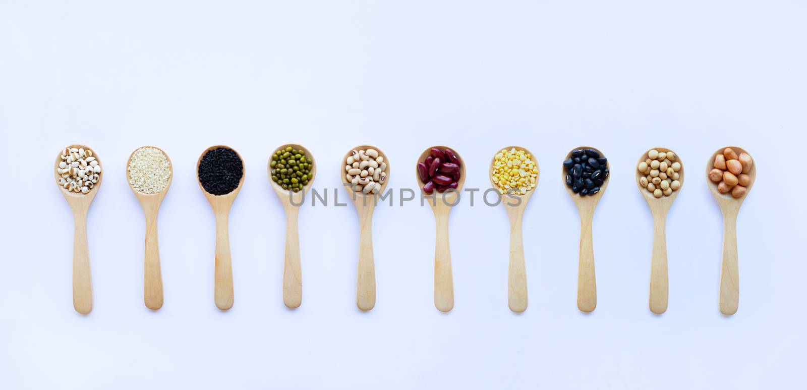 Mixed beans, Different legumes isolated on white background.