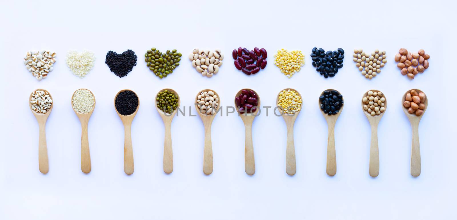 Mixed beans, Different legumes isolated on white background.