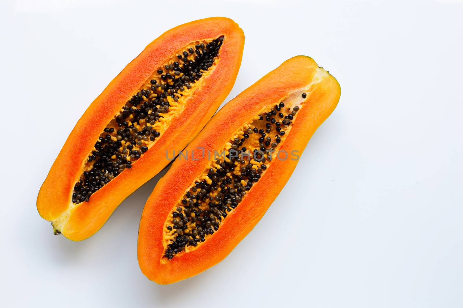 Papaya fruit on white background. Top view