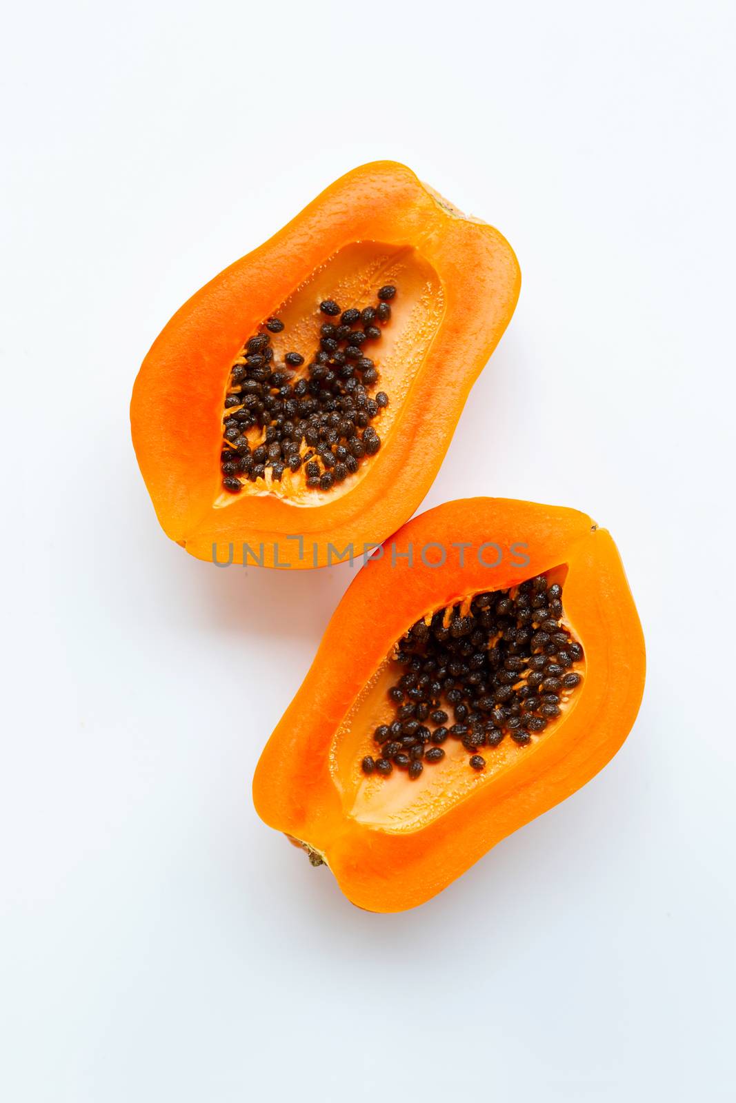 Papaya fruit on a white background. by Bowonpat