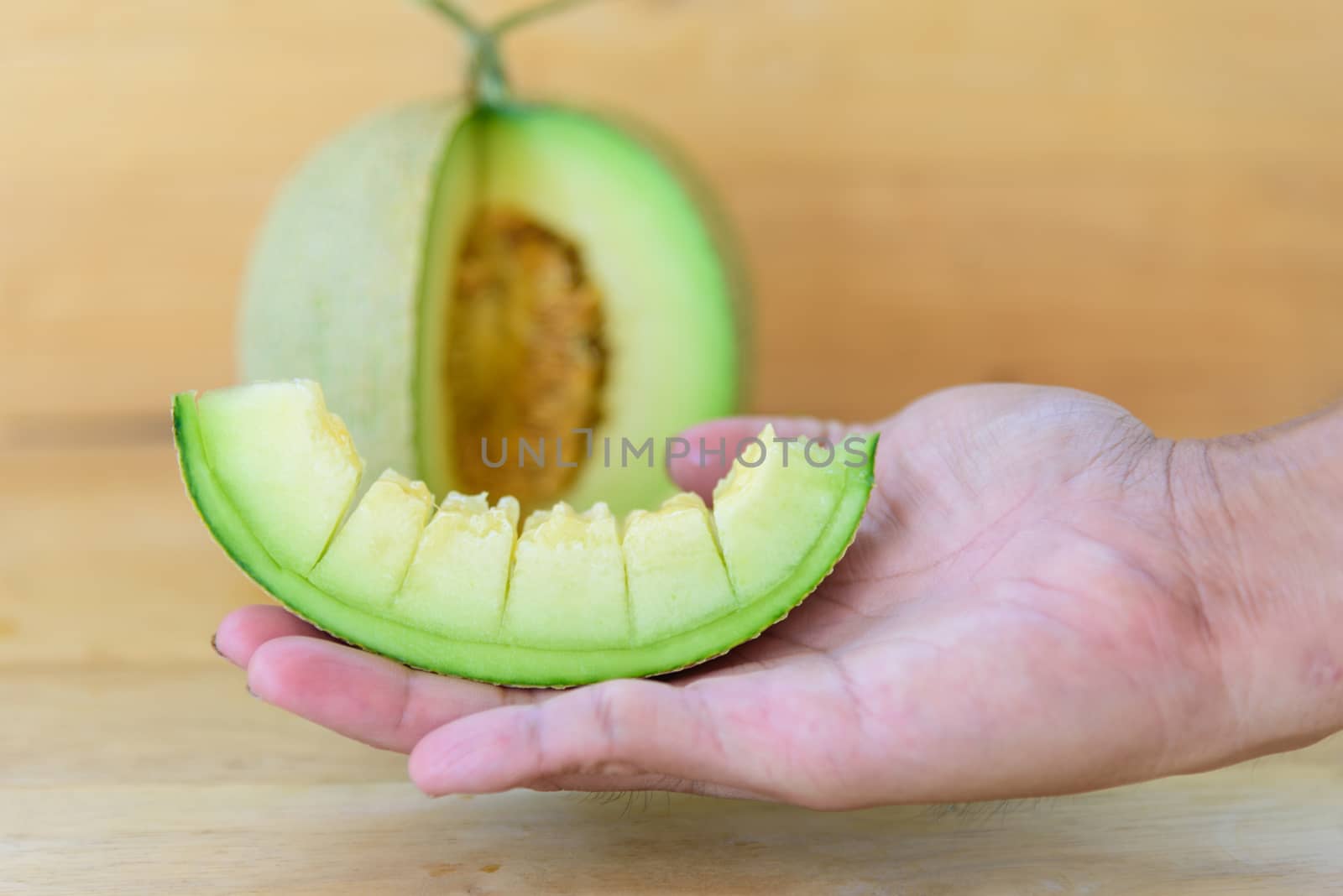 a piece of fresh green melon