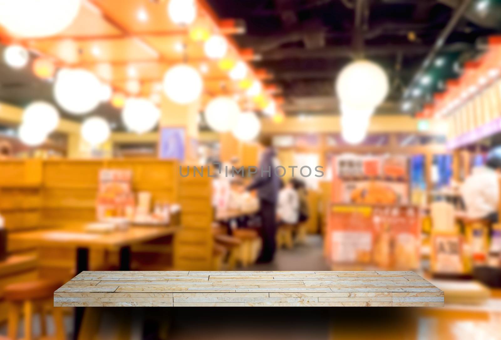 Empty rock shelf display with Izakaya japanese restaurant background