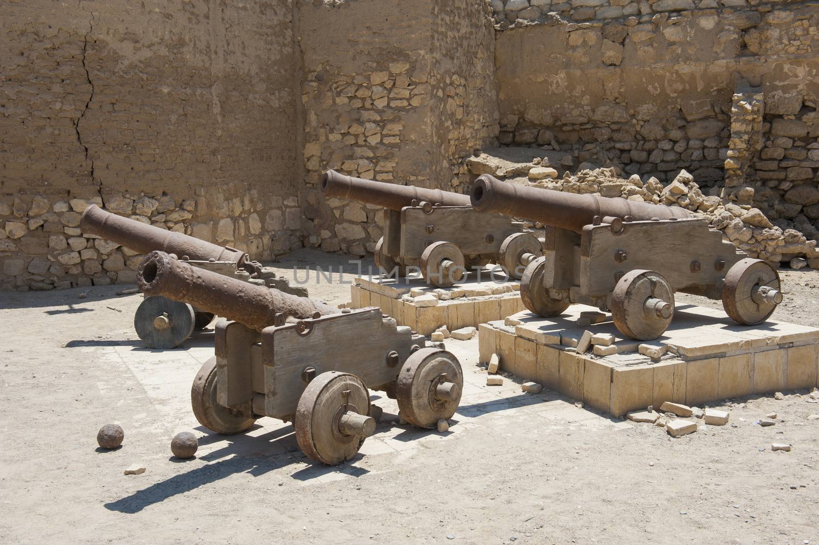 Old abandoned napoleonic canons at an abandoned roman fort in El Quseir Egypt