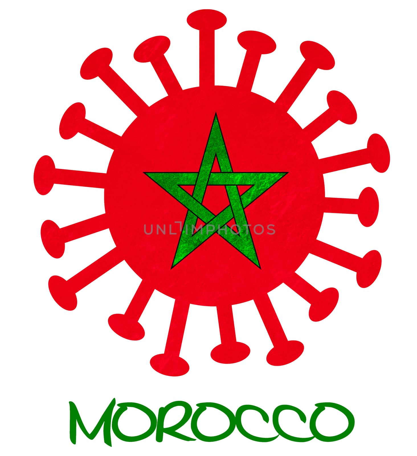 The Moroccan national flag with corona virus or bacteria by michaklootwijk
