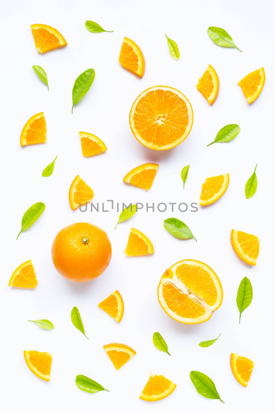 High vitamin C, Juicy and sweet. Fresh orange fruit with green l by Bowonpat