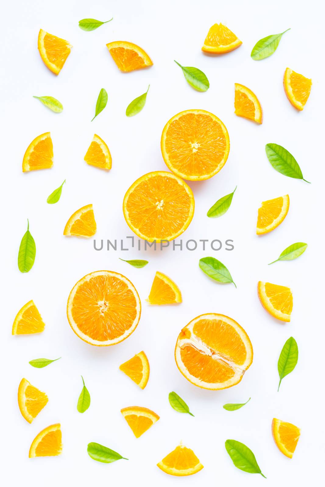 High vitamin C, Juicy and sweet. Fresh orange fruit with green l by Bowonpat