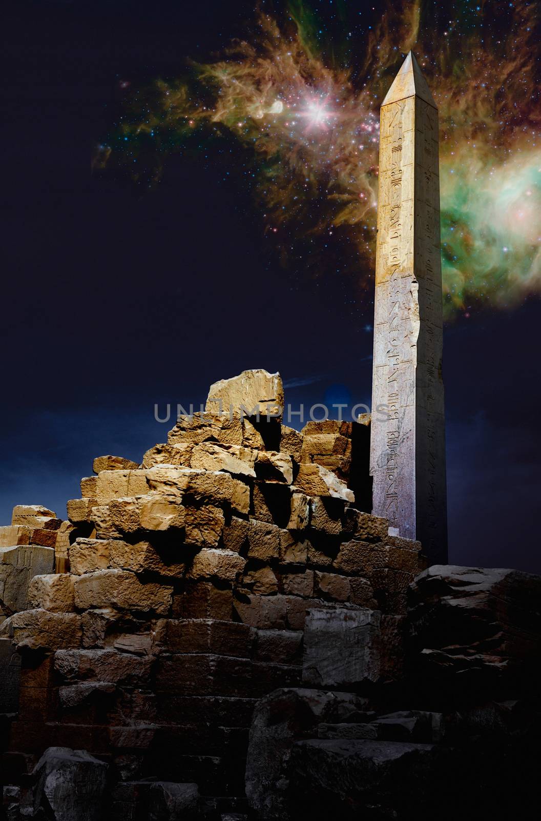 Magic night in Luxor, Egypt. This image is good for mystery, esoteric, sci-fi, strange, new-age, astrology