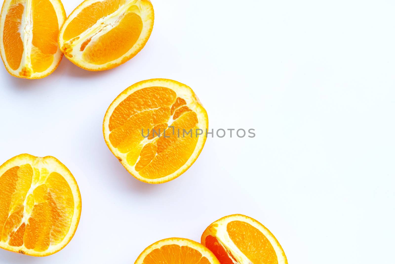 High vitamin C, Juicy and sweet. Fresh orange fruit on white background.