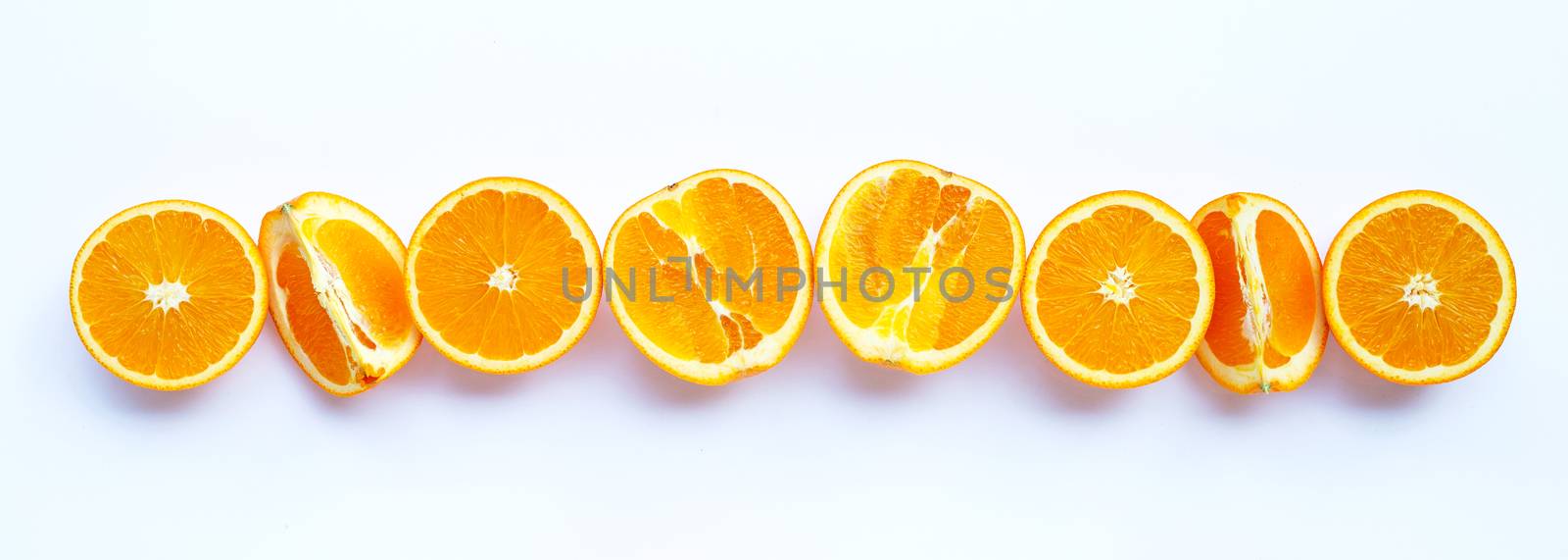 High vitamin C, Juicy and sweet. Fresh orange fruit on white background.