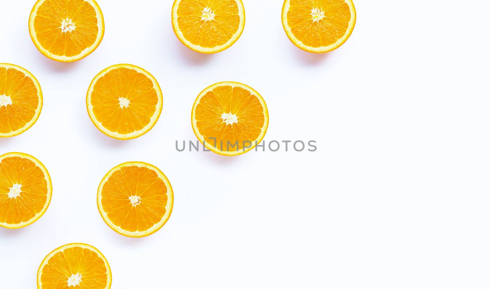 High vitamin C, Juicy and sweet. Fresh orange fruit on white background.