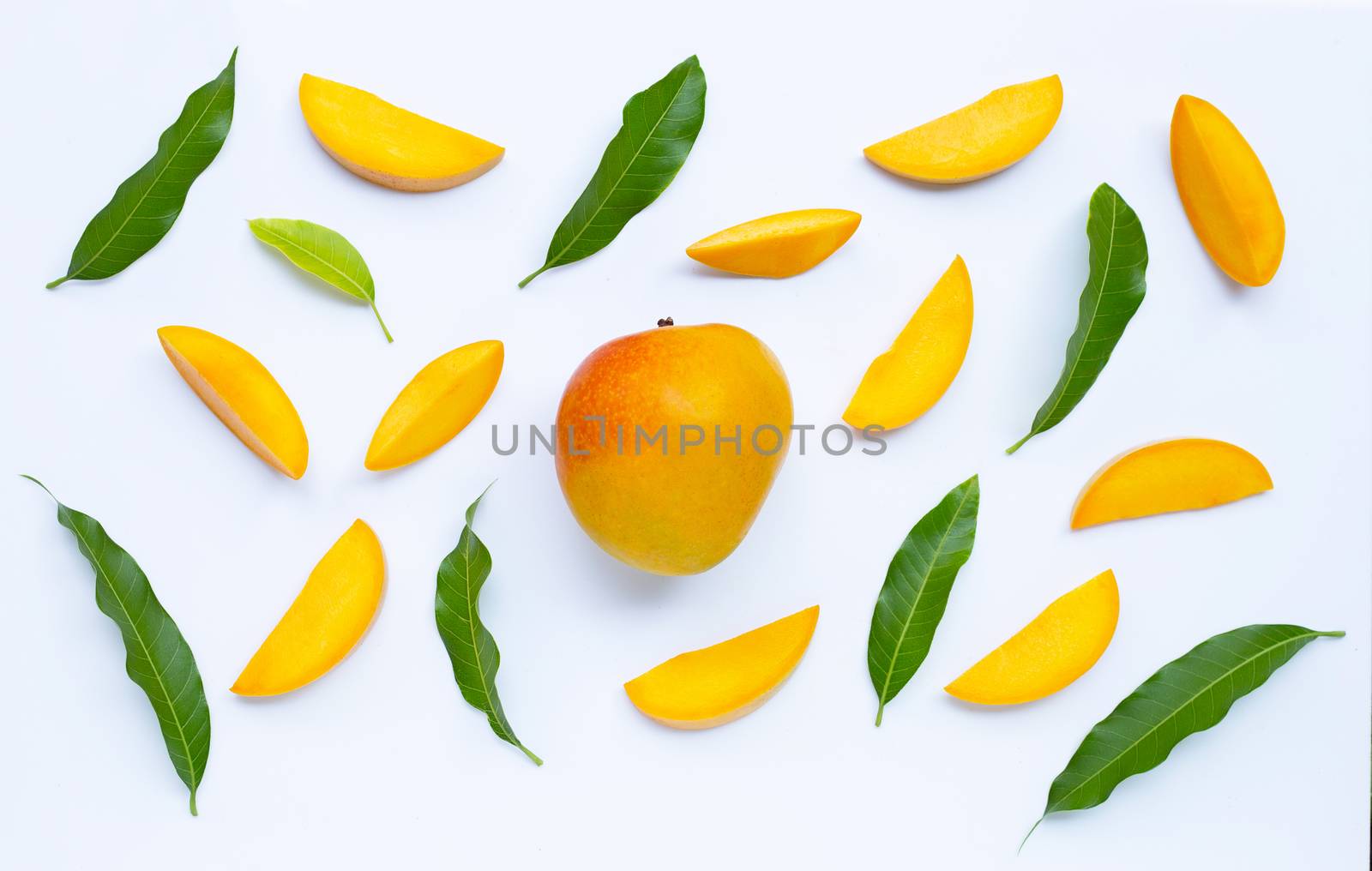 Tropical fruit, Mango  on white background. Top view