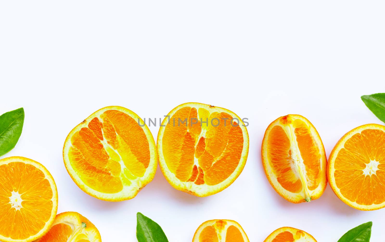 High vitamin C, Juicy and sweet. Fresh orange fruit on white background.