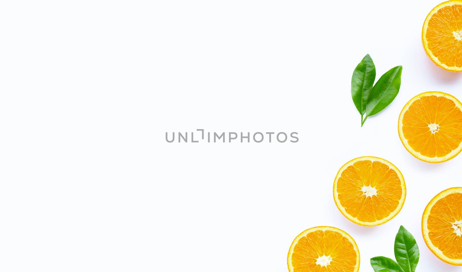 High vitamin C, Juicy and sweet. Fresh orange fruit on white background.