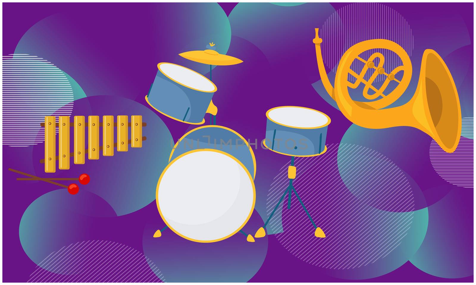 mock illustration of musical instruments on abstract background