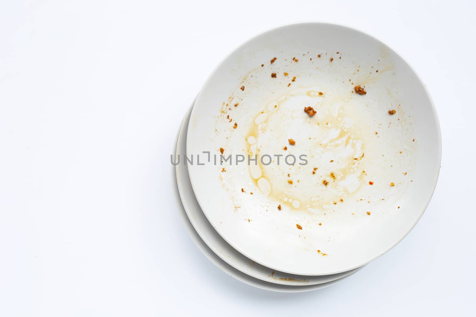 Dirty dishes on white background. Top view
