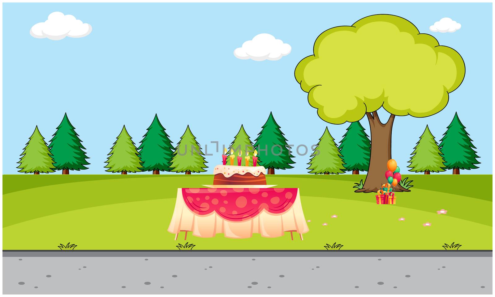 birthday cake is placed on the tables in the garden by aanavcreationsplus