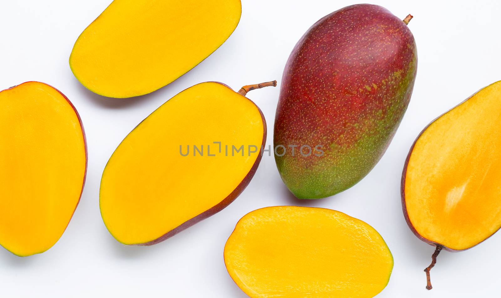 Tropical fruit, Mango  on white background. Top view