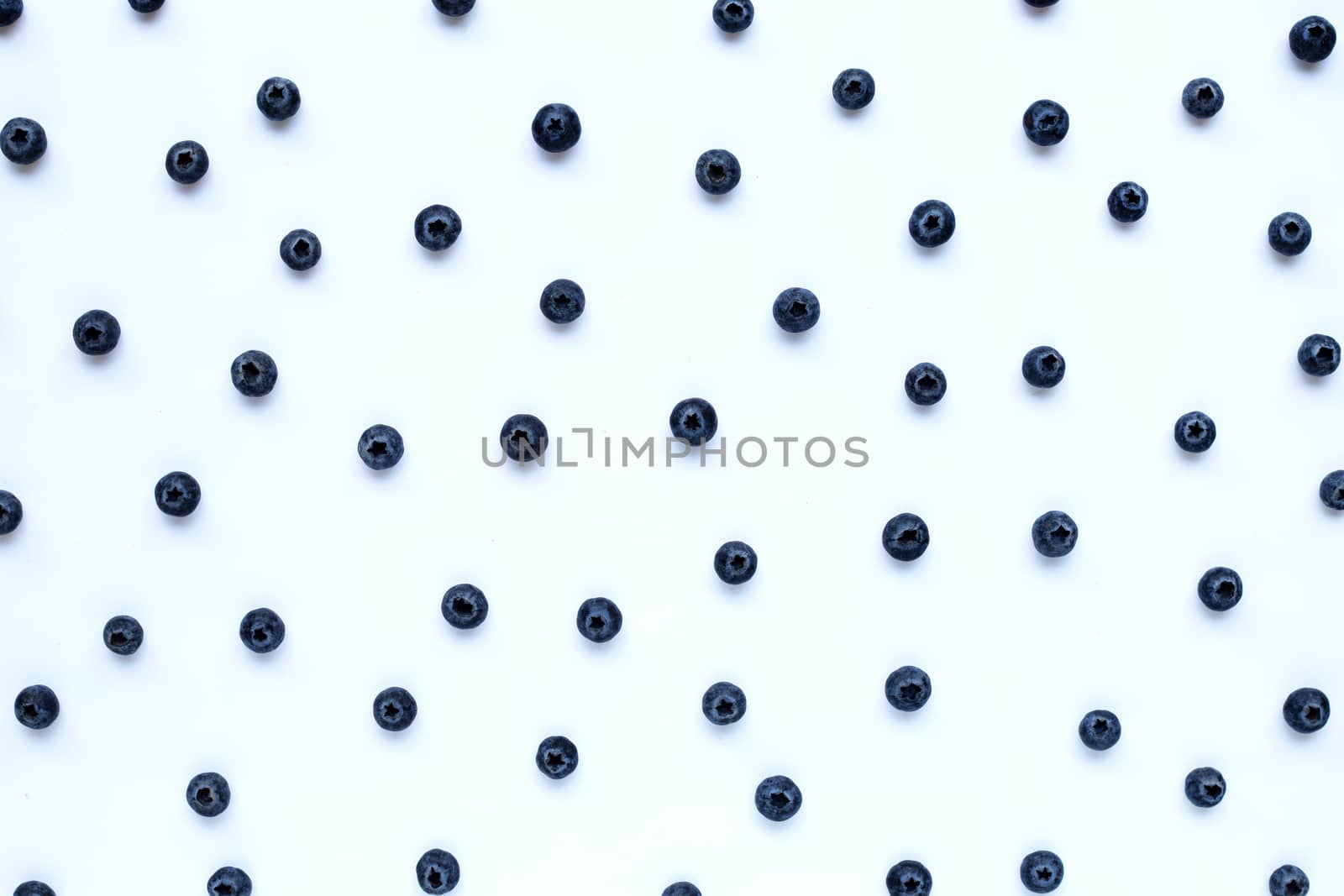 Blueberries on white background. Top view