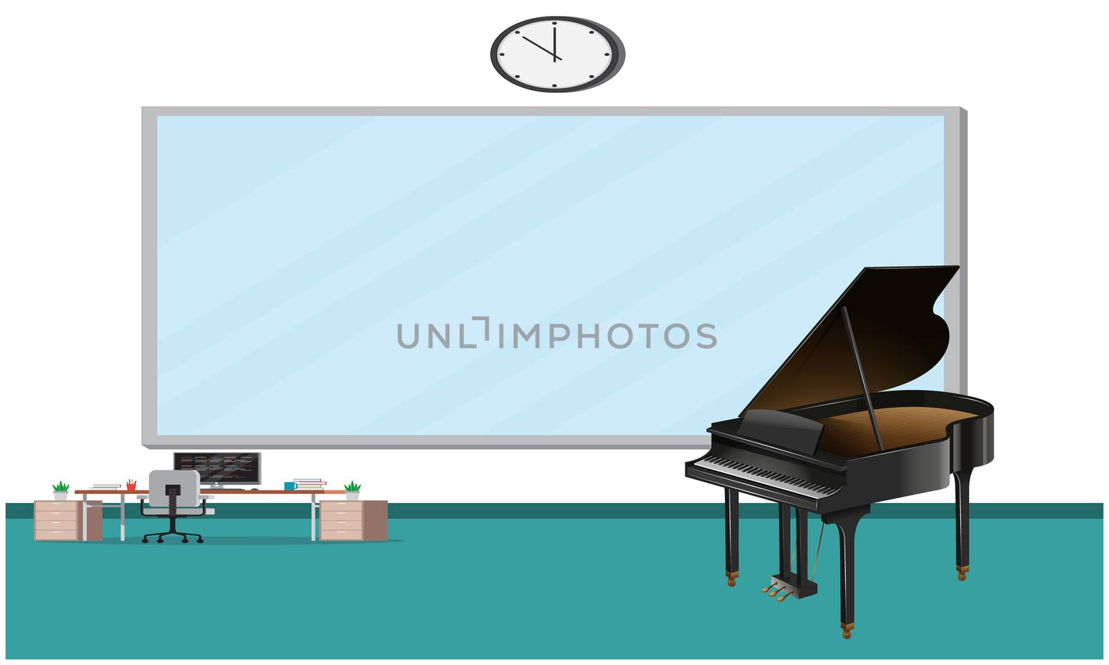 mock up illustration of realistic piano in office