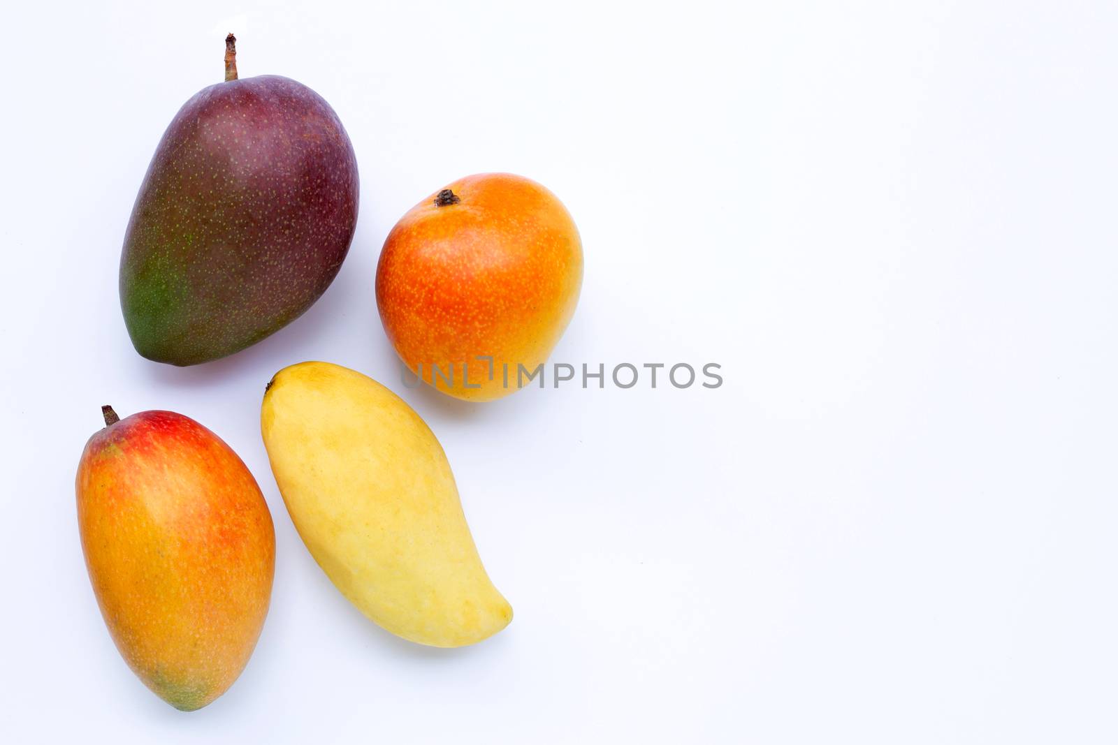 Tropical fruit, Mango  on white background. Top view