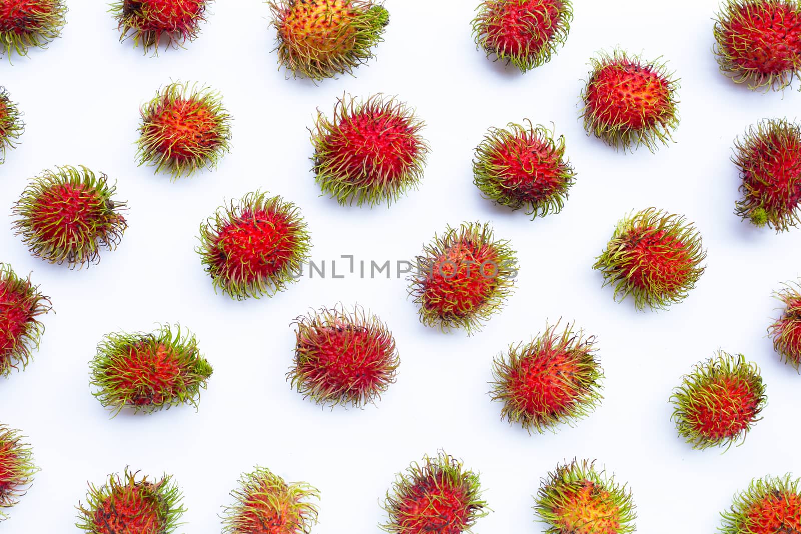 Rambutan isolated on white background. Top view