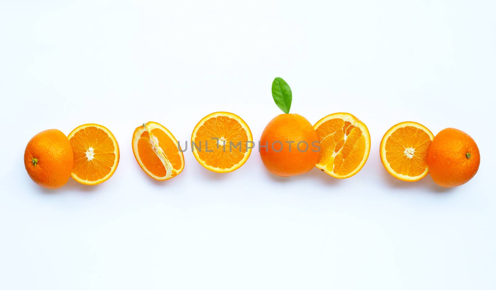 High vitamin C, Juicy and sweet. Fresh orange fruit on white background.
