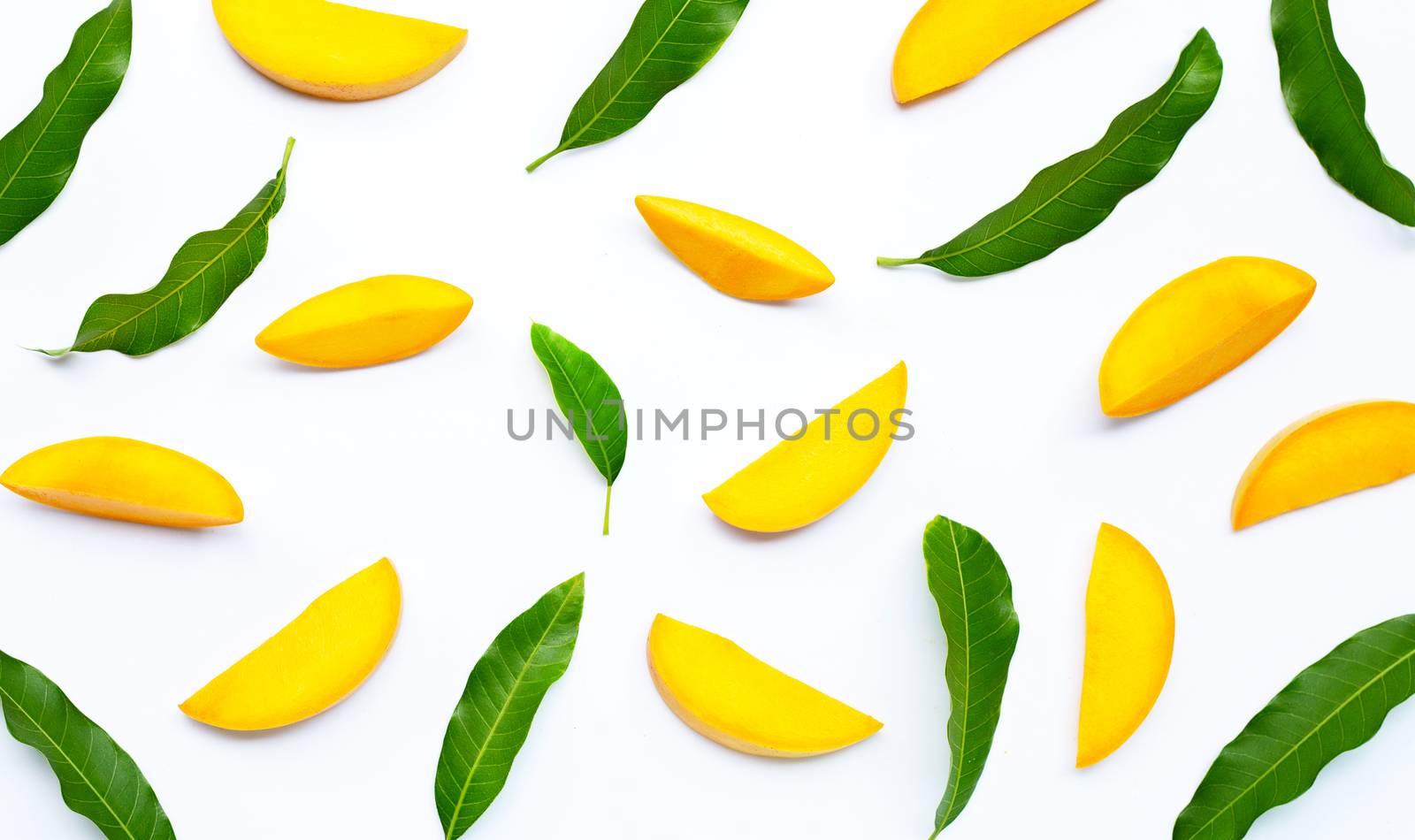 Tropical fruit, Mango  on white background. Top view