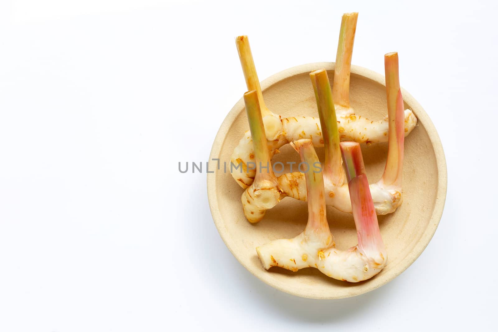 Fresh galangal isolated on white background.