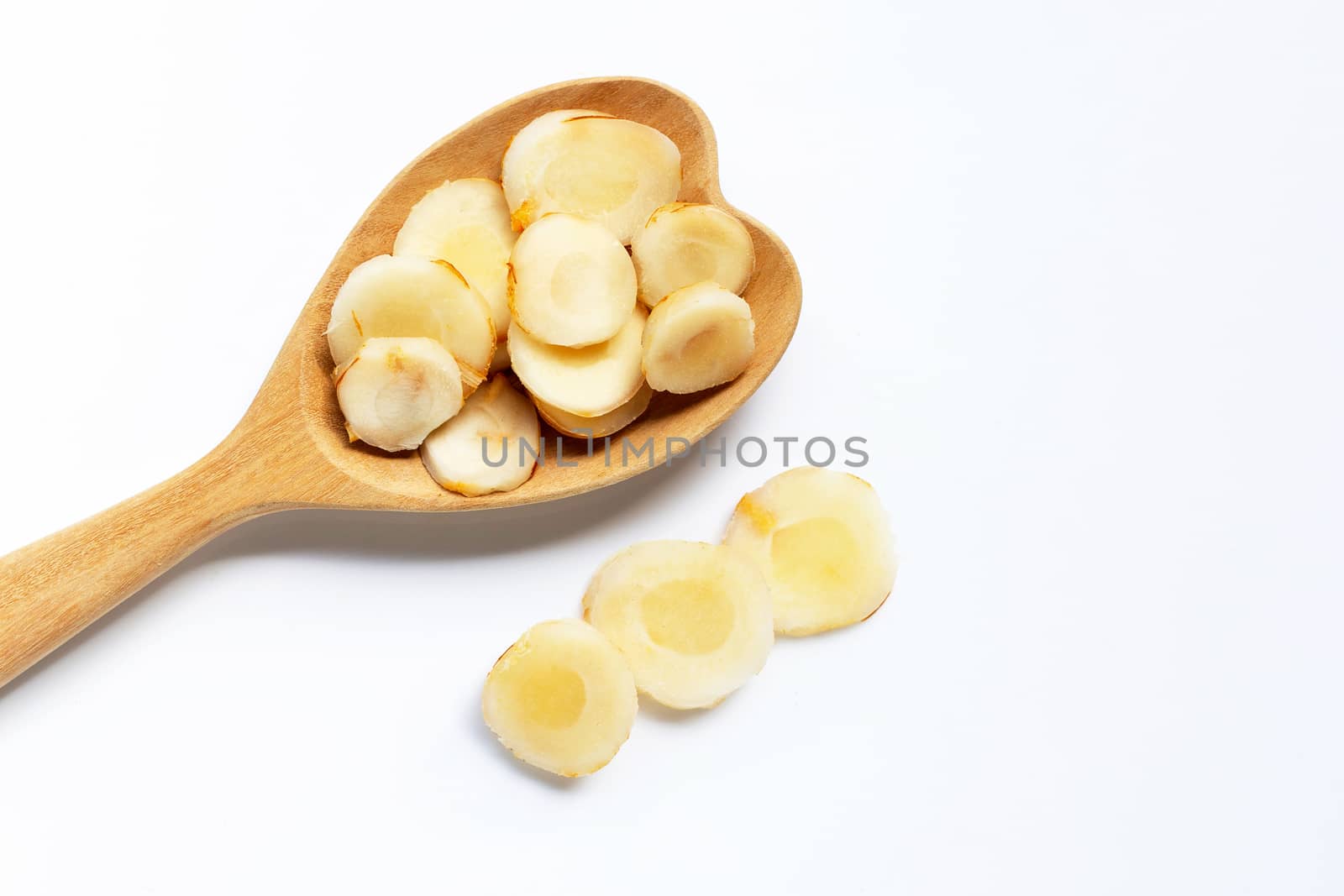 Fresh galangal isolated on white background.