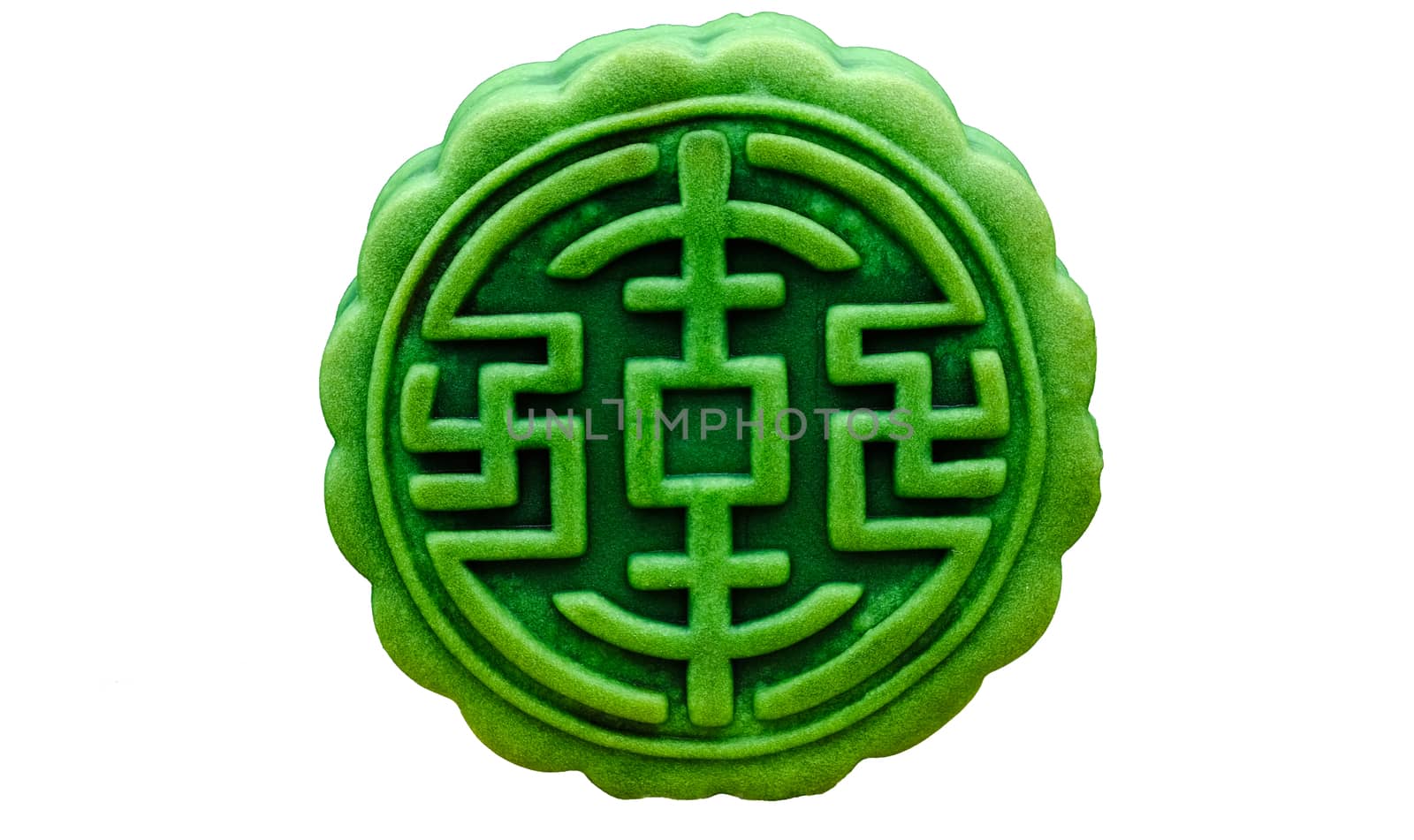 moon-cake, a traditional chinese pastry with green tea, cranberry and red bean paste fillings, isolated on white background