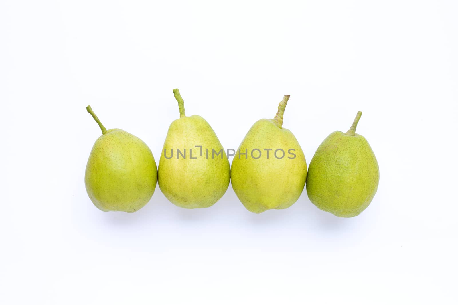 Ripe pears isolated on white background. Copy space