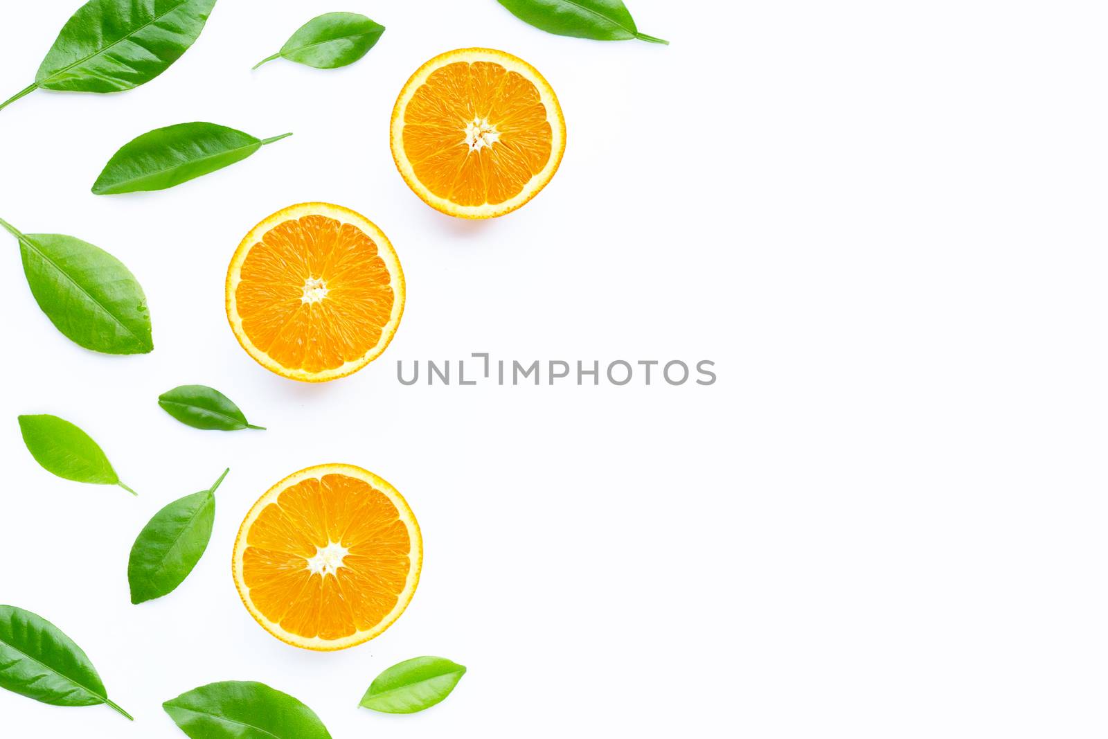 High vitamin C, Juicy and sweet. Fresh orange fruit on white background.