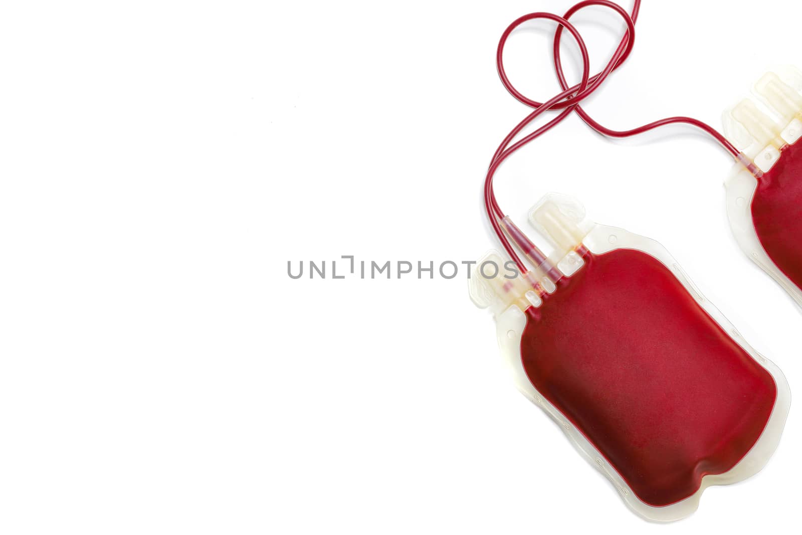 two blood bags on white background, blood donation concept