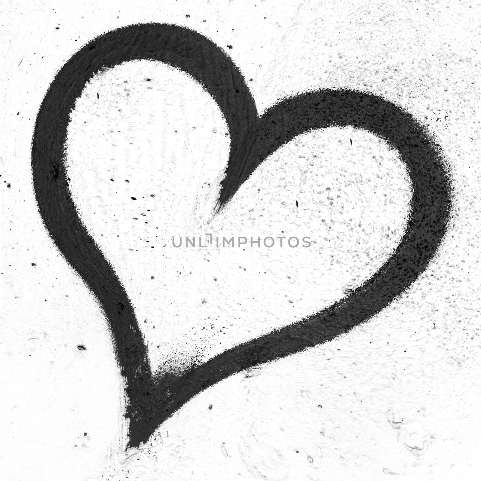 Concept or conceptual painted black abstract heart shape love symbol, dirty wall background, metaphor to urban and romantic valentine, grungy style.