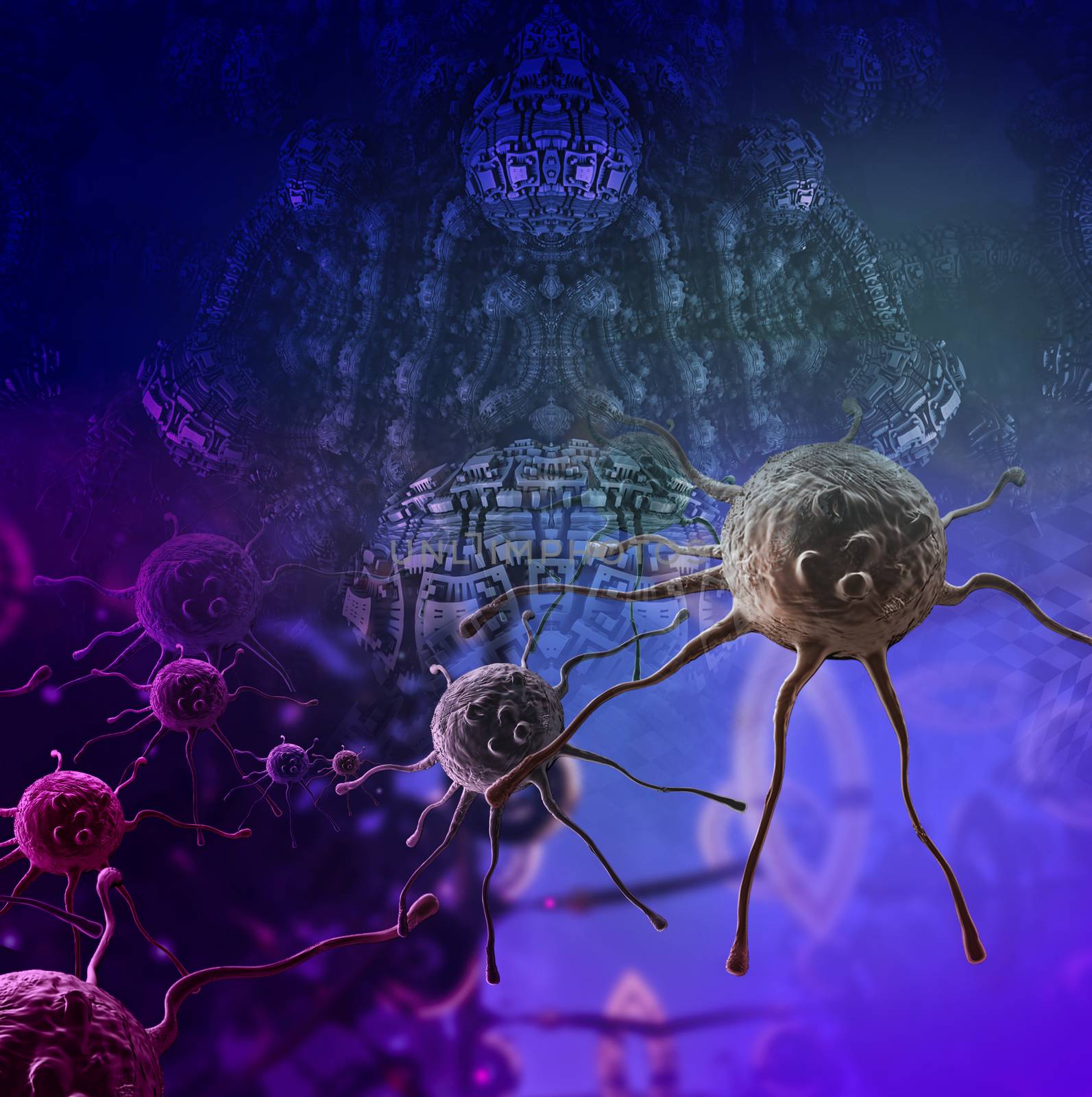 Digital 3d illustration of cancer cells in human body
