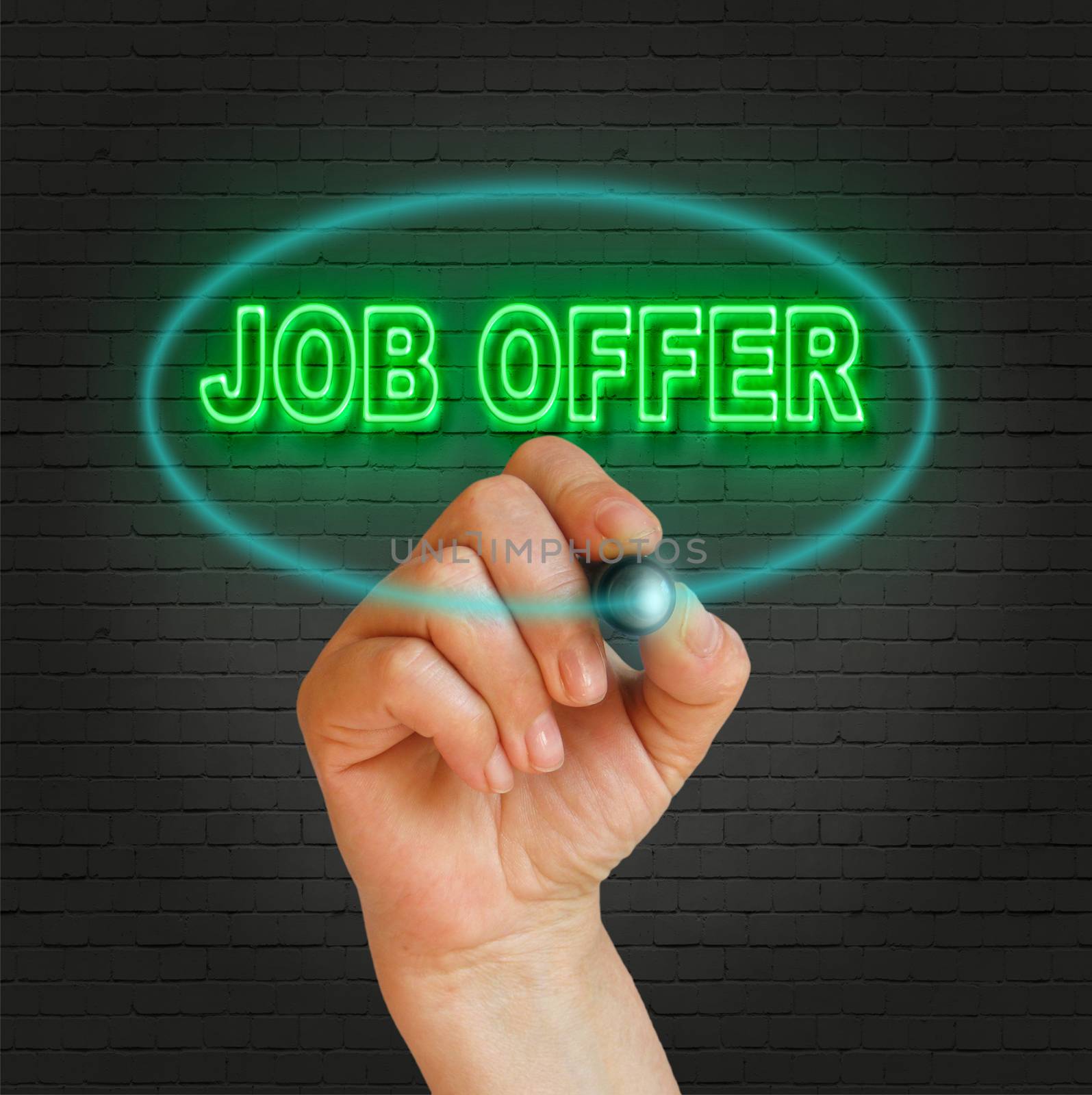 writing word job offer with marker on wall background made in 2d software