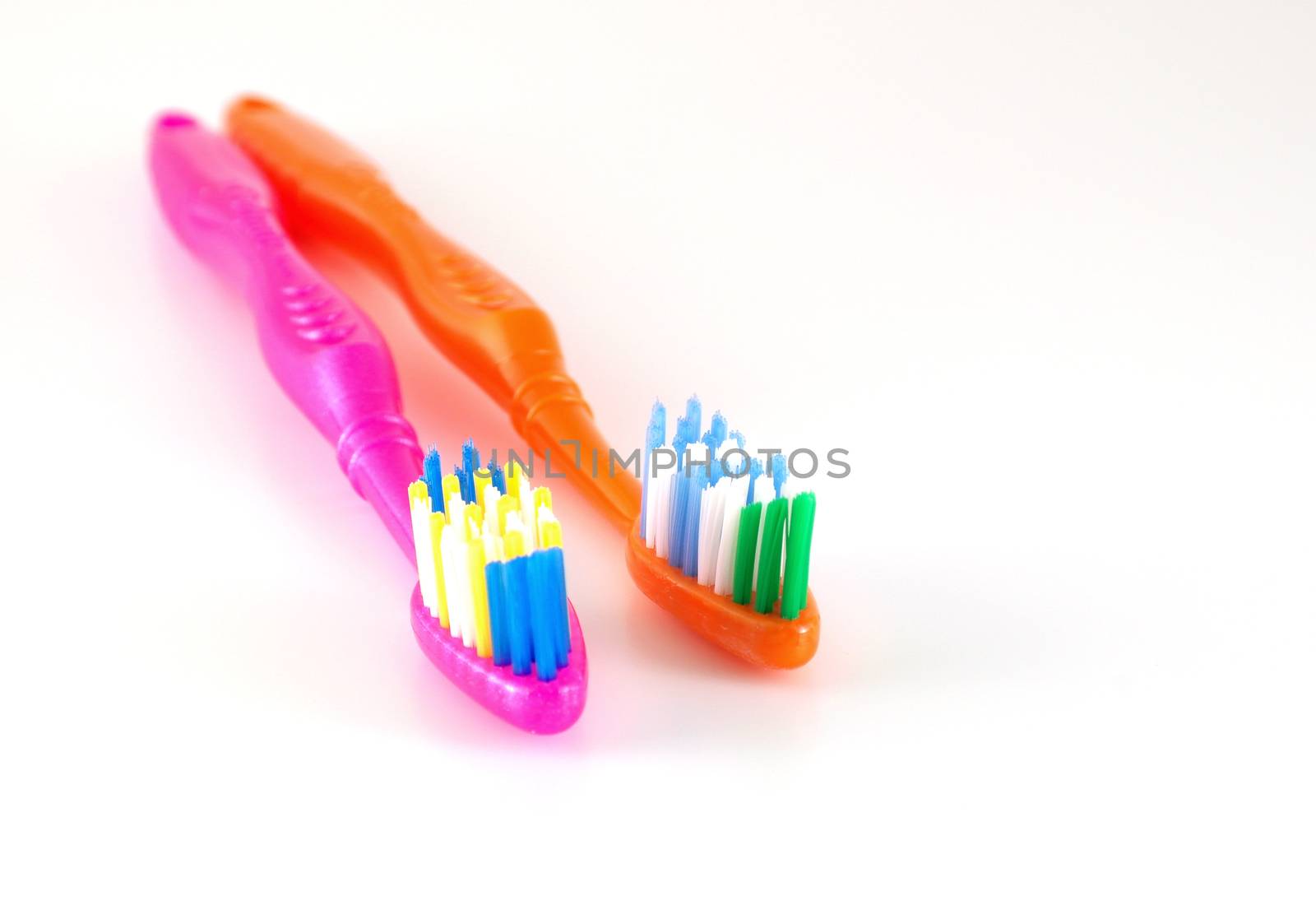 Two tooth-brushes over white