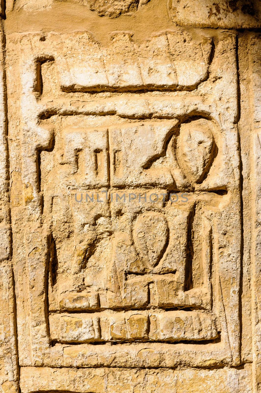 Columns' detail in the Karnak temple in Luxor, Egypt. Hieroglyphs