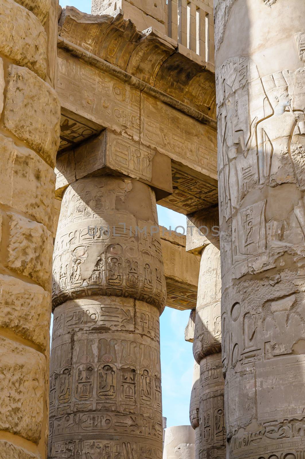 Columns in the Karnak temple in Luxor, Egypt